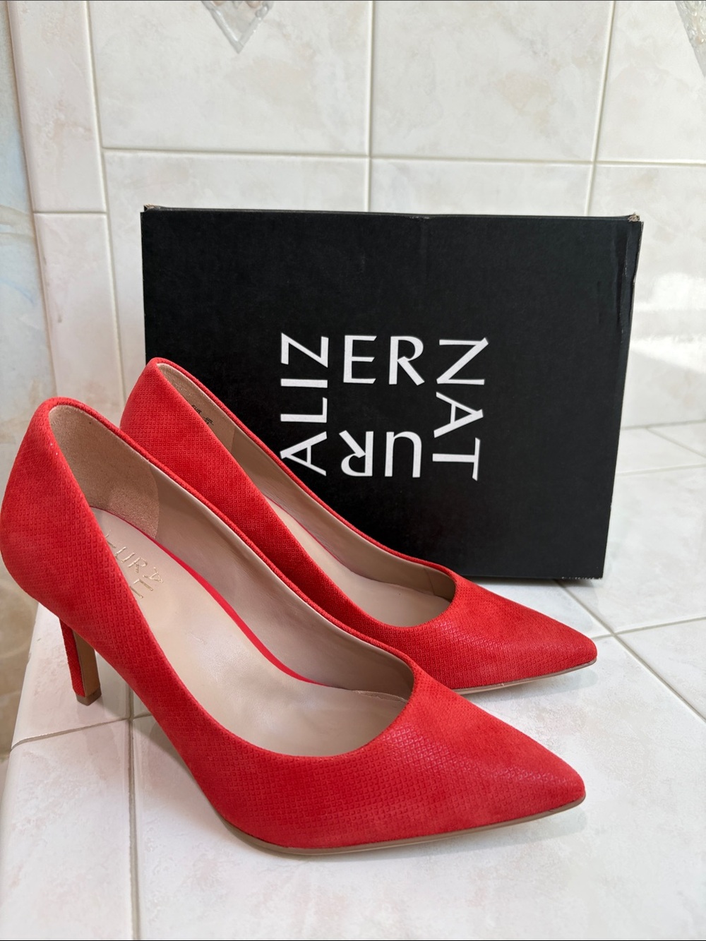 Naturalizer Anna Red Suede Pointed-Toe Stiletto Heel Pumps, Size 6W